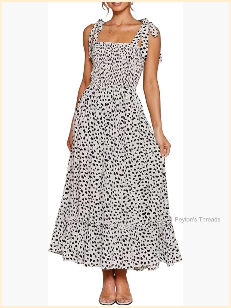 Cotton/Rayon Midi Dress With Adjustable Straps And Ruffled Hem